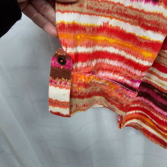 Jones New York Blouse Stripes Linen Pink Festival Summer Beach L - Picture 4 of 10